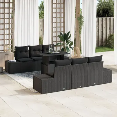 Gossi set de canapele pentru gradina cu perne, rattan poli negru, 7 piese