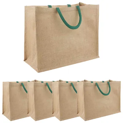 vidaXL Geantă de iută 5 Natural și verde 42 x 33 x 19 cm