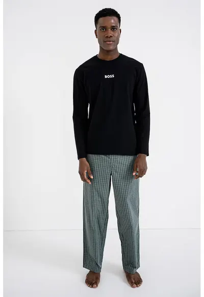 Pijama lunga de bumbac cu imprimeu - Verde/Negru