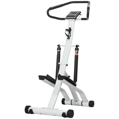 SPORTNOW Stepper cu ghidon 12 nivele de rezistență reglabile, ecran LCD, 2 roți și pedale antiderapante, alb și negru | Aosom Romania