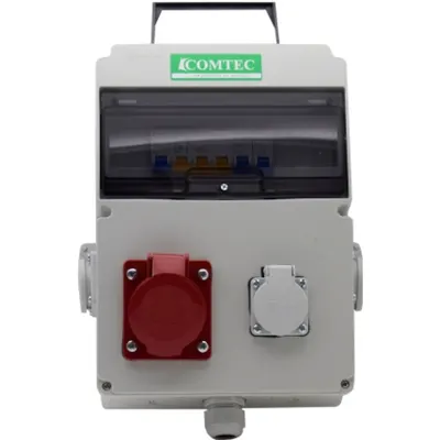 Tablou de santier echipat cu 3 prize shuko de 16 A si una trifazata 16A