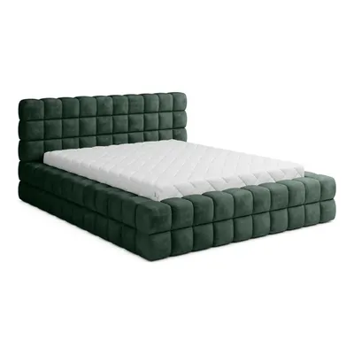 Pat matrimonial verde închis tapițat cu spațiu de depozitare cu somieră 160x200 cm Dizzle – ELTAP
