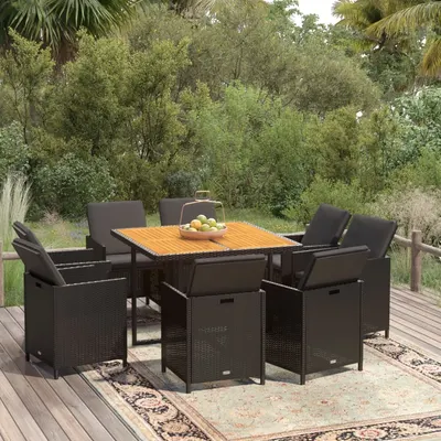 Gossi set mobilier de gradina cu perne, 9 piese, negru, poliratan