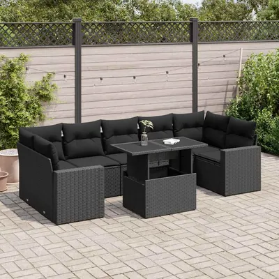 Gossi set mobilier de gradina cu perne, 8 piese, negru, poliratan