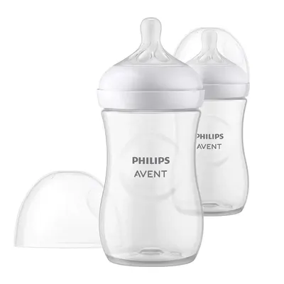 Set 2 biberoane cu tetina silicon Avent Natural Response 260 ml 1 luna +