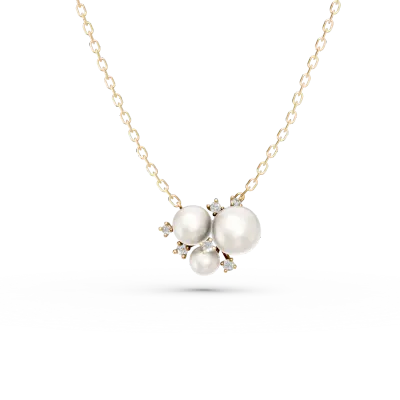 Lant cu pandantiv din aur galben cu diamante de 0.08ct si perle de cultura
