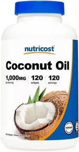 Coconut Oil, 1000 mg, 120 capsule gelatinoase moi, Nutricost