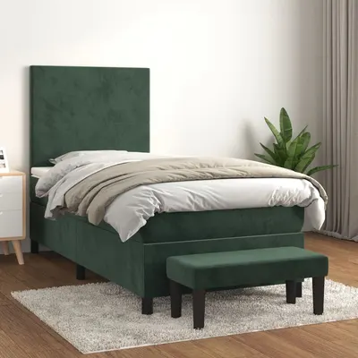 Gossi pat continental cu saltea, verde inchis, 80x200 cm, catifea
