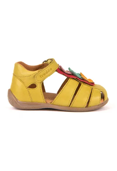 Sandale din piele cu aplicatii cu funda - Portocaliu/Roz/Galben mustar