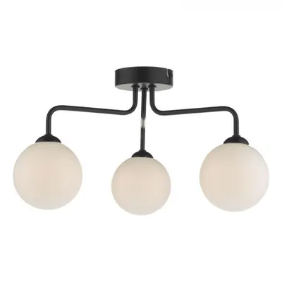 Plafoniera Feya 3 Light Semi Flush Matt Black Opal Glass