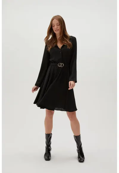 Rochie Camasa cu Cureaua Eleganta Neagra - Negru