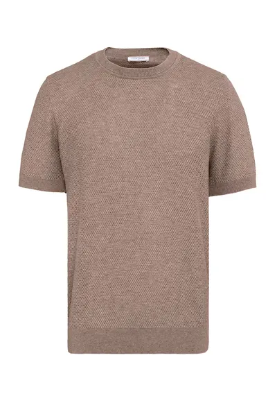 Tricou cu model uni si decolteu la baza gatului - Maro taupe