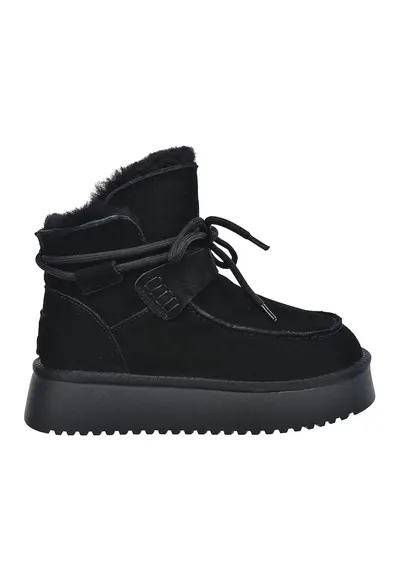 Ghete de piele intoarsa cu captuseala de blana sintetica - Negru