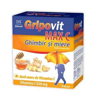 Gripovit Max C ghimbir si miere, Zdrovit | 10 plicuri