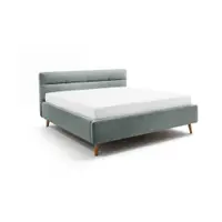 Pat matrimonial albastru deschis tapițat cu spațiu de depozitare cu somieră 160x200 cm Lotte – Meise Möbel