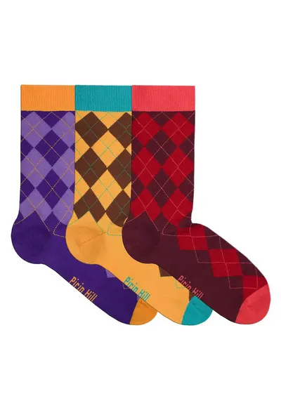 Cutie cu 3 perechi sosete colorate din bumbac forme geometrice