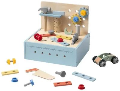 Set de joacă Tooky Toy - Atelier pentru copii cu masă din lemn, 42 piese