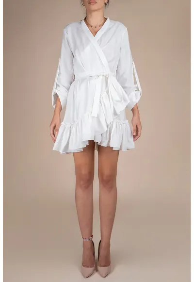 Rochie petrecuta cu mansete late si volan White
