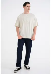 Tricou relaxed fit cu monograma pe piept - Galben deschis