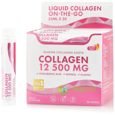 Colagen Marin Hidrolizat Lichid 12.500mg (Acid Hialuronic 50mg + Retinol 800mcg + Elastina 10mg + MSM 200mg + Zinc10 mg + Vitaminele C, B5, D3, K2) 20 fiole