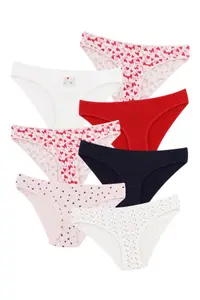 Set 7 perechi chiloti dama basic Amora, imprimeu inimioare (Marime chilot: M)