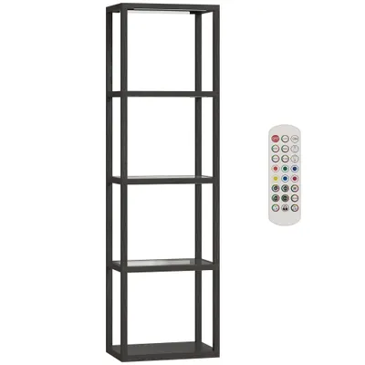 HOMCOM Lampă de podea RGB cu rafturi din sticlă, lampă LED cu 4 niveluri cu telecomandă, sincronizare muzicală, negru | Aosom Romania
