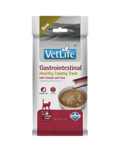 Cremă gastrointestinală pisici adulte FARMINA Vet Life 4x15 g cu pui și ton