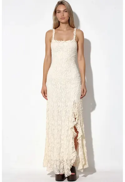 Rochie maxi - A-line - elasticitate - crem natural - poliester-elastan