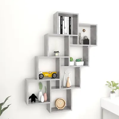 vidaXL Raft de perete cub, gri beton, 90x15x119 cm, PAL