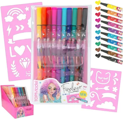 Set fineliners Depesche Top Model - Cu șabloane, 10 bucăți