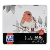 Set 24 creioane colorate in cutie de metal, Oxford Artistic