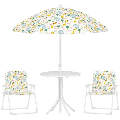 AIYAPLAY Set de Mobilier de Grădină din 4 Piese cu Masă, Scaune și Umbrelă de Soare Reglabilă, 50xΦ49,5 cm, Verde | Aosom Romania