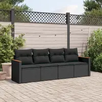 Gossi set mobilier de gradina cu perne, 4 piese, negru, poliratan