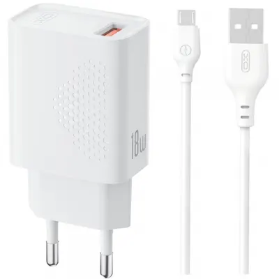 Incarcator Retea Cu Cablu microUSB XO Design L159, 18W, 3A, 1 x USB-A, Alb