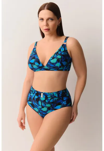 Sutien de baie cu cupe triunghiulare - Negru/Verde lime/Albastru