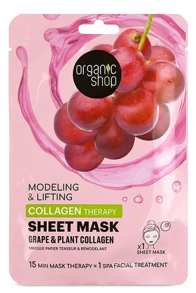 Organic Shop Mască facială pe foaie Grape & Plant Collagen, 25 g