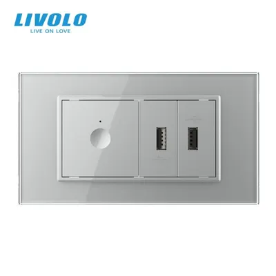Intrerupator tactil simplu cap scara / cruce Zigbee + priza dubla USB, 4M, cu rama sticla Gri