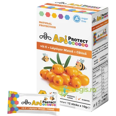 Miere Apiprotect Junior cu Vitamina C, Laptisor de Matca si Catina 12 plicuri x 10g