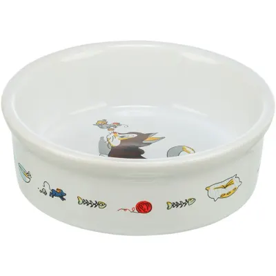 TRIXIE Cat & Mouse, castron pisici, rotund, ceramică, alb, 0.2l, ⌀12cm
