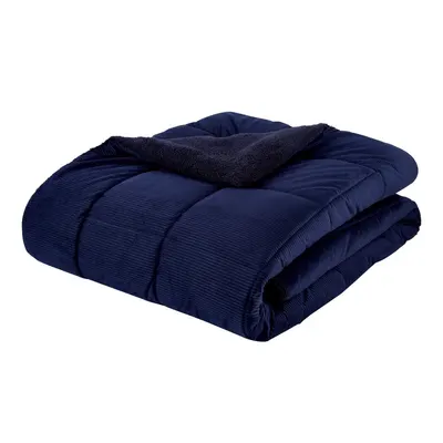 Cuvertură albastru-închis matlasată din micropluș pentru pat dublu 200x220 cm Cosy Cord – Catherine Lansfield