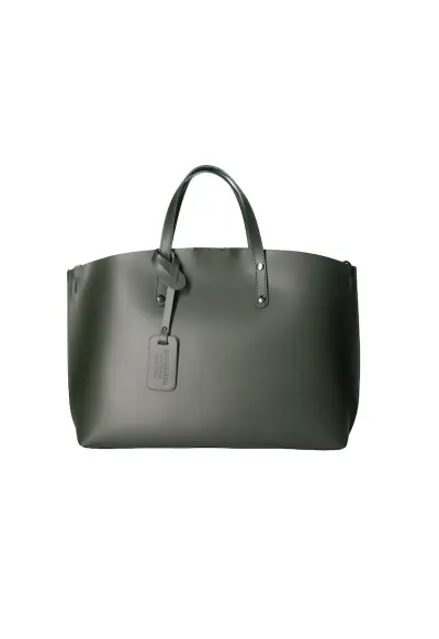 Geanta de piele cu bareta si etui interior detasabil - Verde padure