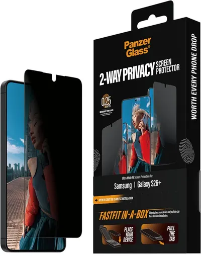 PanzerGlass sticlă protector – 2-Way Privacy cu FASTFIT IN-A-BOX, Galaxy S26 Plus