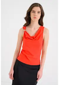 Top cu decolteu drapat - Rosu vermillion
