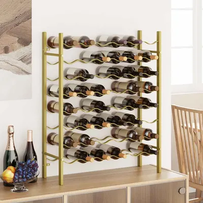 vidaXL Suport sticle de vin, 48 sticle, auriu, metal