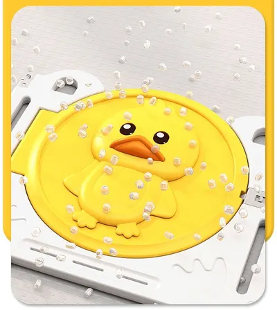 Gardulet loc de joaca Nichiduta Garden Duck Yellow Pliabil, Margini rotunjite, Poarta de siguranta cu sistem blocare, Covoras din spuma 235x161 cm cos jucarii pliabil si 120 bile
