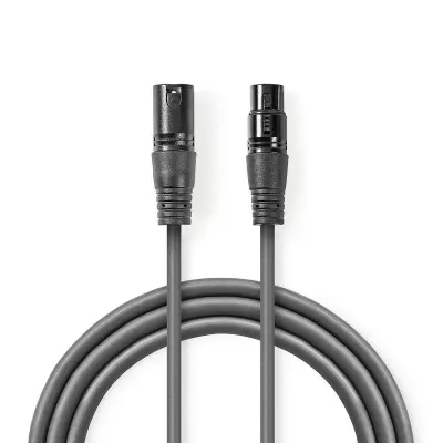 Cablu XLR 3 Pini tata - XLR 3 Pini mama 20m gri Nedis