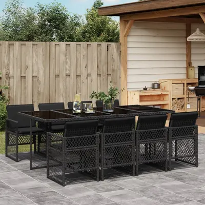 Gossi set mobilier de gradina cu perne, 9 piese, negru, poliratan