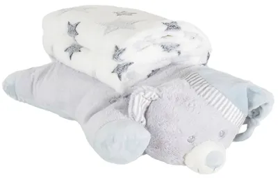 Pătură pentru bebeluși cu pernă Cangaroo - Sleepy Bear, 90 х 75 cm, gri