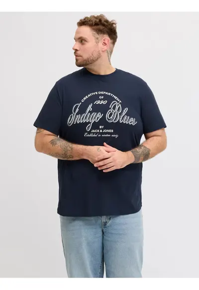 Plus Tricou barbati big sizes - Denver - cu imprimeu text - Bleumarin inchis