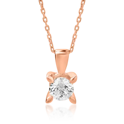 Lant cu pandantiv din aur roz cu diamant de 0.4ct